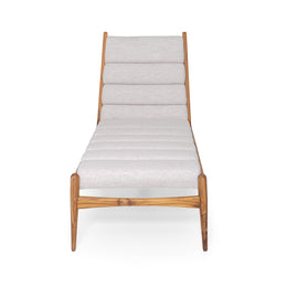Wave Chaise in Teak Finish and Ivory Fabric
