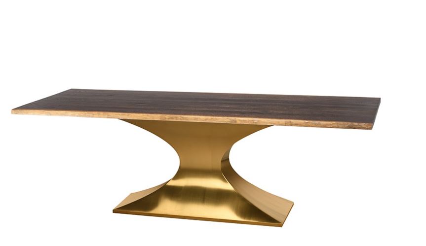 Praetorian Dining Table - Seared with Brushed Gold Base, 112in