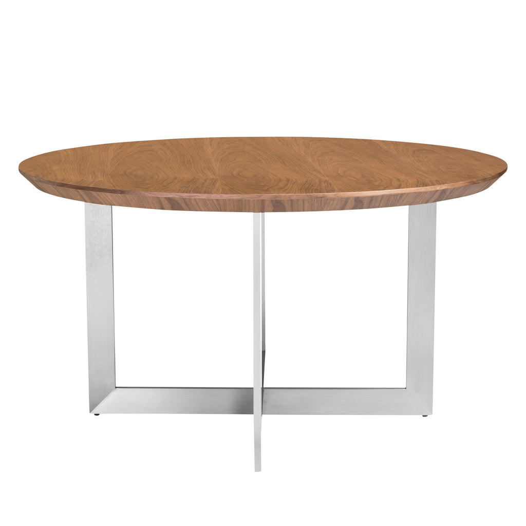 Tosca 54-inch Round Dining Table - American Walnut/Brushed Stainless Steel