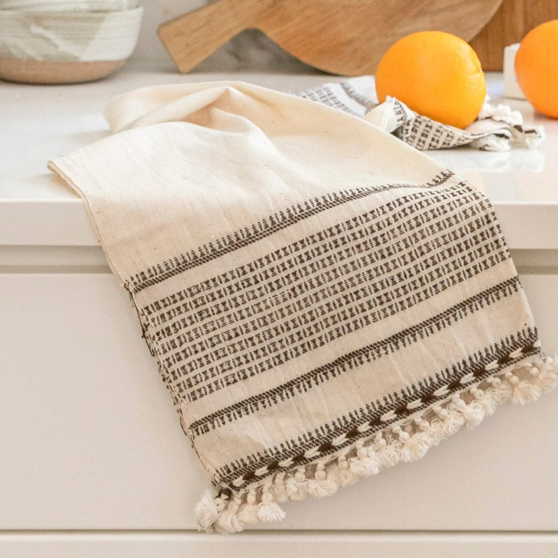 Reese Cream, Handwoven Cotton Hand Towels