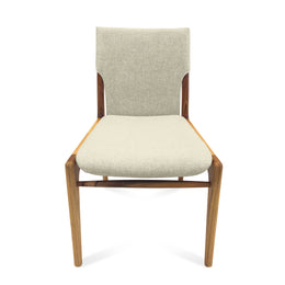 Tress Dining Chair in Linen Fabric and Teak Finish, Set of 2
