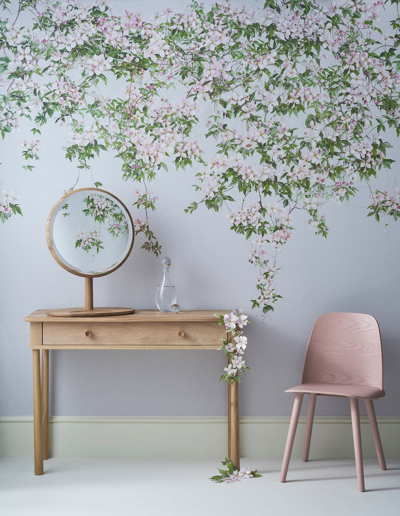 Classic Clematis Mural Wallpaper - Dusty Blue