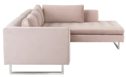 Janis Sectional Sofa - Blush with Brushed Stainless Legs, Right