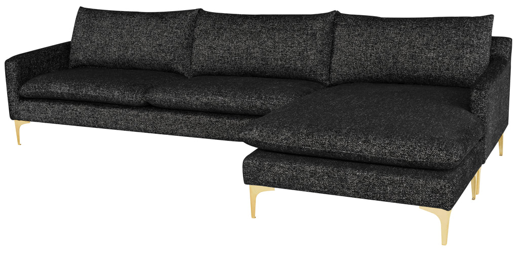 Anders Sectional Sofa - Salt & Pepper with Brushed Gold Legs, 117.8in