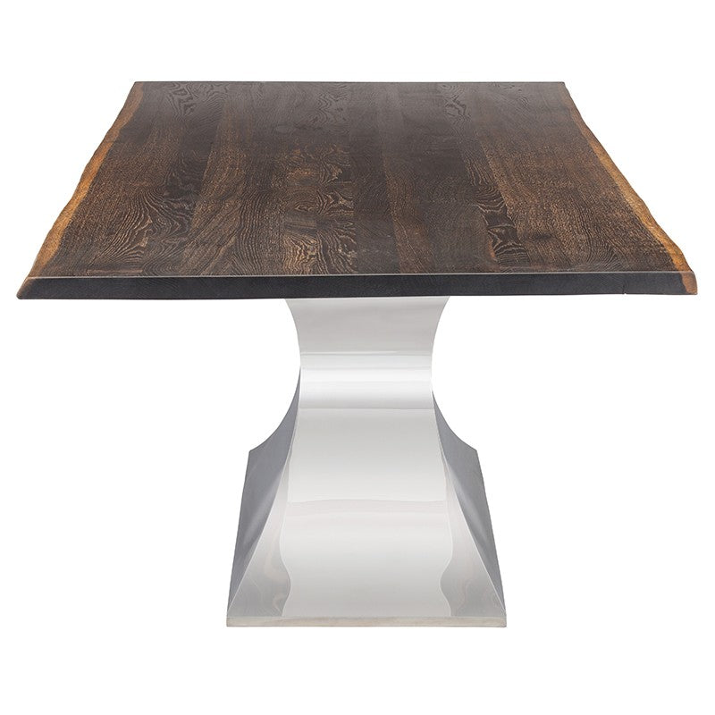 Praetorian Dining Table - Seared with Polished Stainless Base, 112in