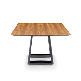 Wing Dining Table with Chamfered Teak Veneered Top and Graphite Painted Base 67"