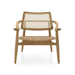 Turn Armchair Cane-Back Chair with Shaped Wooden Seat in Teak
