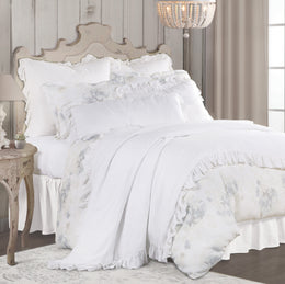 Lily 3 PC Washed Linen Duvet Set, Queen White