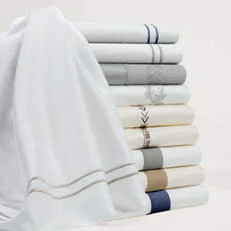 350 TC White Sheet Set with Gray Stripe Embroidery, King