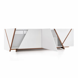 Ypis Sideboard Featuring Geometric Marquetry Shapings on the Doors in Walnut