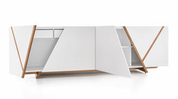 Ypis Sideboard Featuring Geometric Marquetry Shapings on the Doors in Off-White