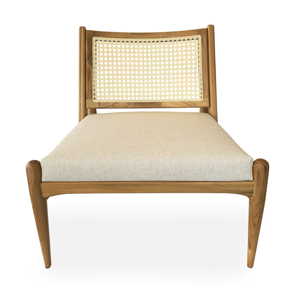 Donna Cane-Back Armchair in Teak Finish with Oatmeal Fabric Seat