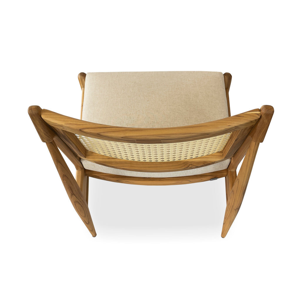Donna Cane-Back Armchair in Teak Finish with Oatmeal Fabric Seat