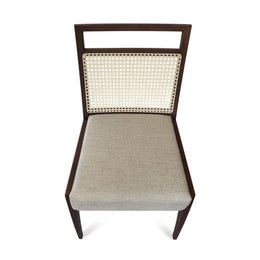 Sotto Cane-Back Dining Chair in Walnut with Oatmeal Fabric, Set of 2