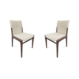 Tress Upholstered Dining Chair in Walnut and Light Fabric, set of 2