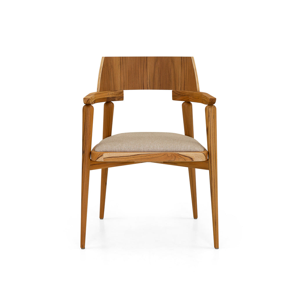 Bone Dining Chair / Desk Chair in Teak and Oatmeal Fabric