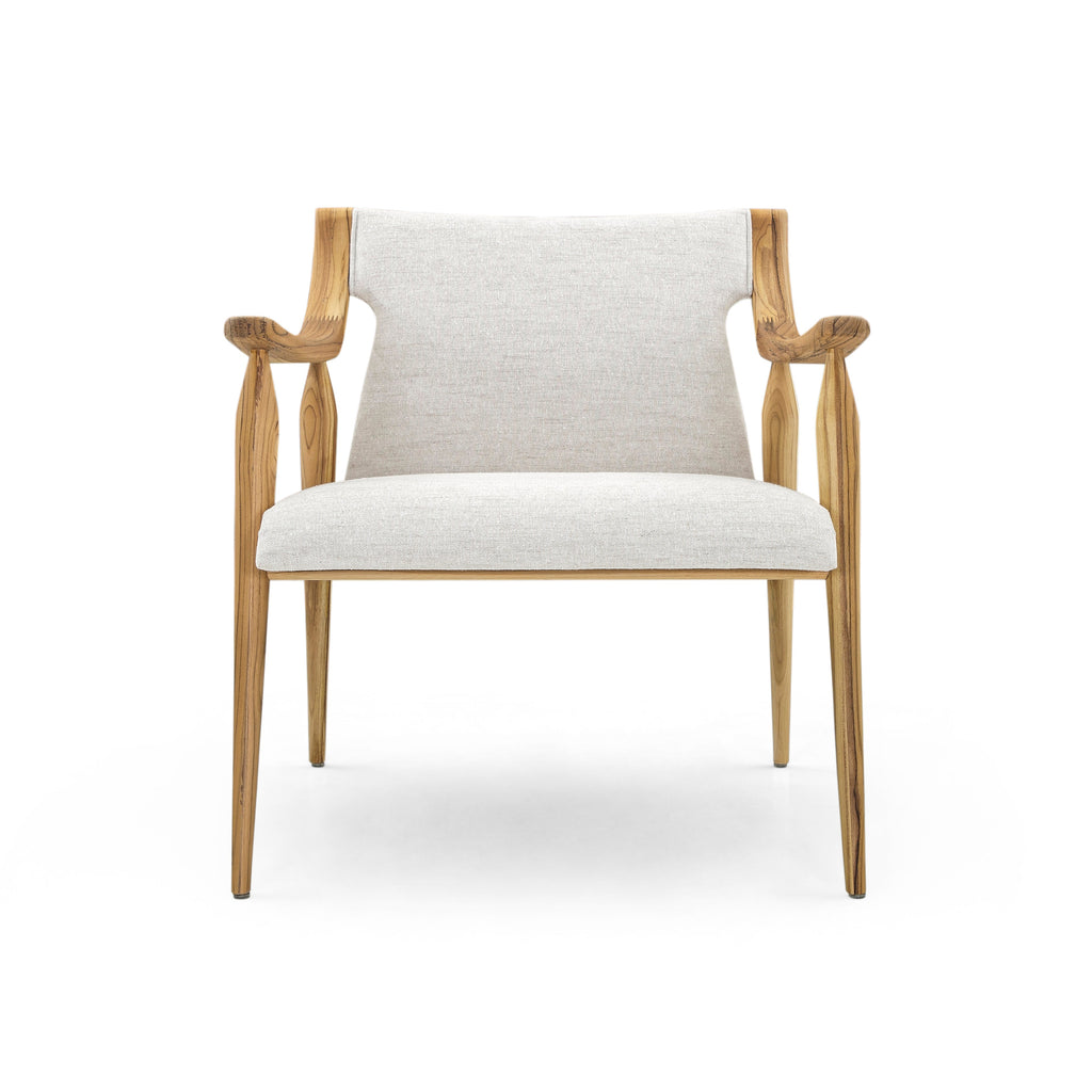 Mince Armchair Featuring Curved Arms, Spindle Legs & Light Fabric