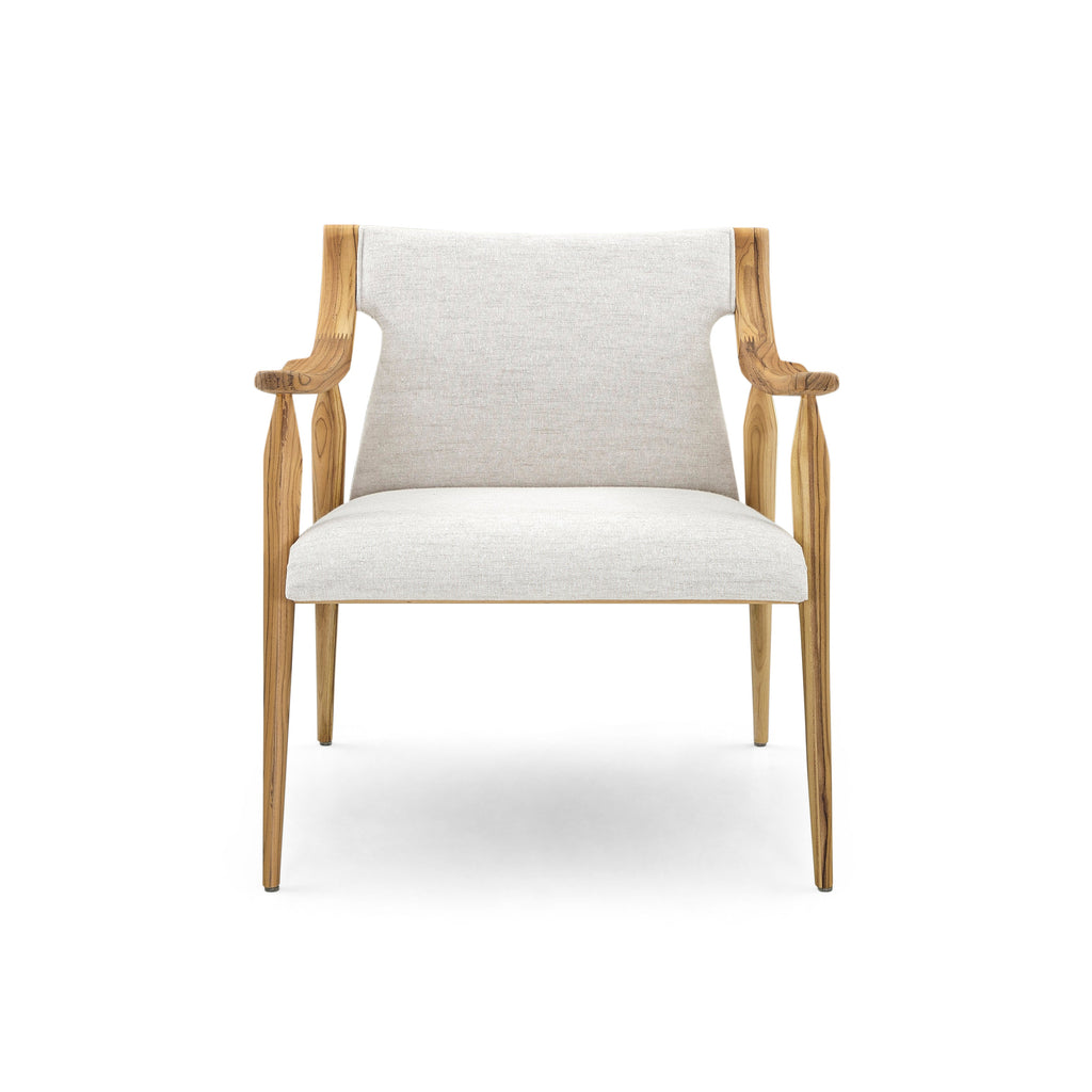 Mince Armchair Featuring Curved Arms, Spindle Legs & Light Fabric