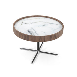 Regia Occasional Table in Walnut Featuring Carrara Glass, 26"dia