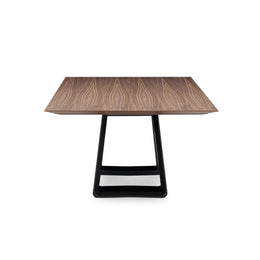Wing Dining Table with a Chamfered Walnut Veneered Table Top and Black Base