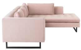 Janis Sectional Sofa - Blush with Matte Black Steel Legs, Right