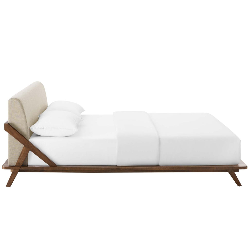 Luella Queen Upholstered Fabric Platform Bed in Walnut Beige