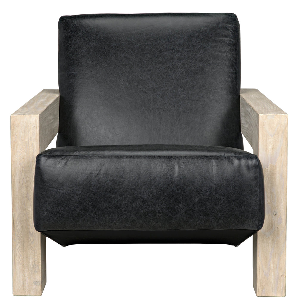 Luther Chair - Crystal Black Leather / Grey Wash Wax Frame