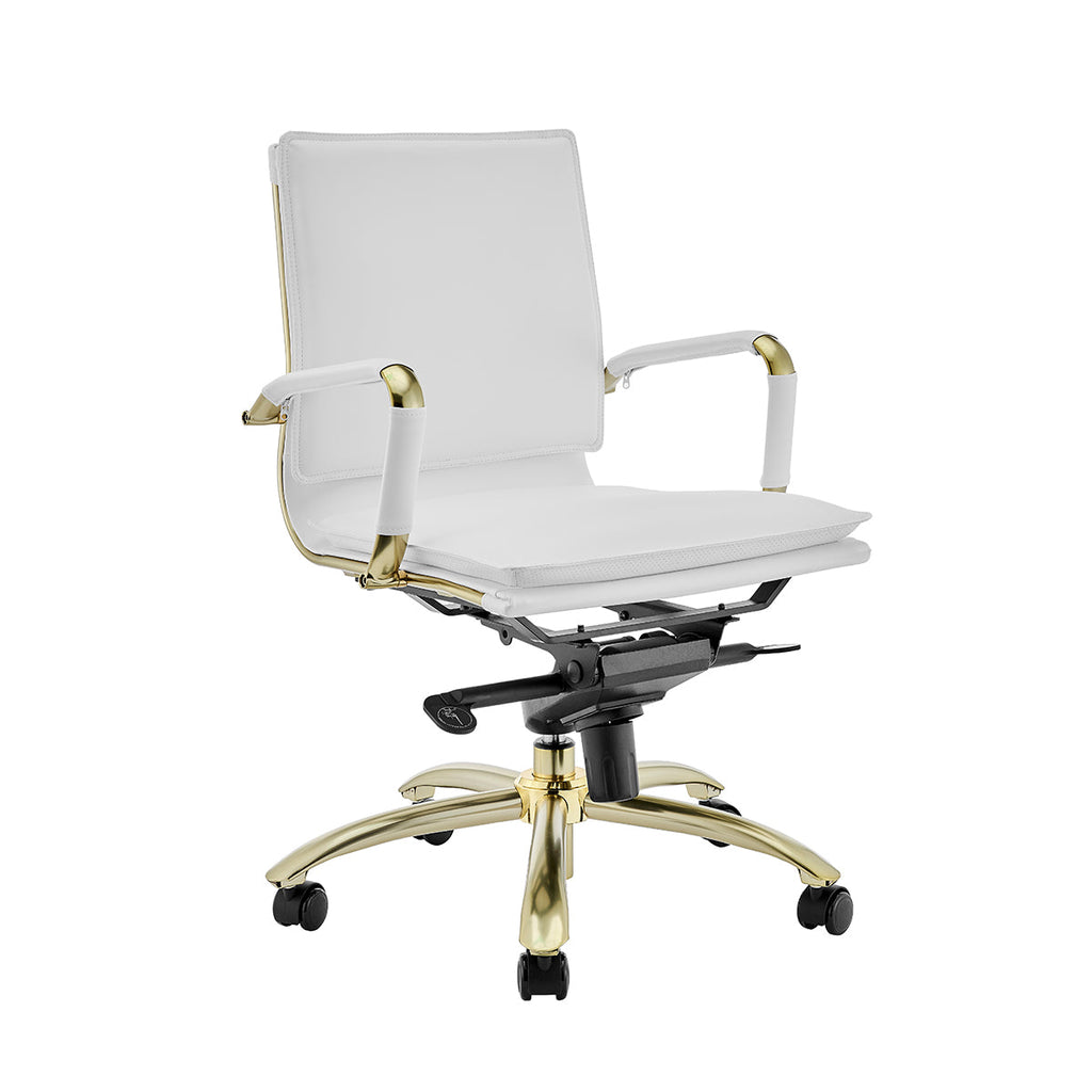 Gunar Pro Low Back Office Chair - White,Brushed Gold Base