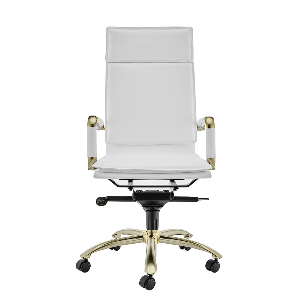 Gunar Pro High Back Office Chair - White,Brushed Gold Base