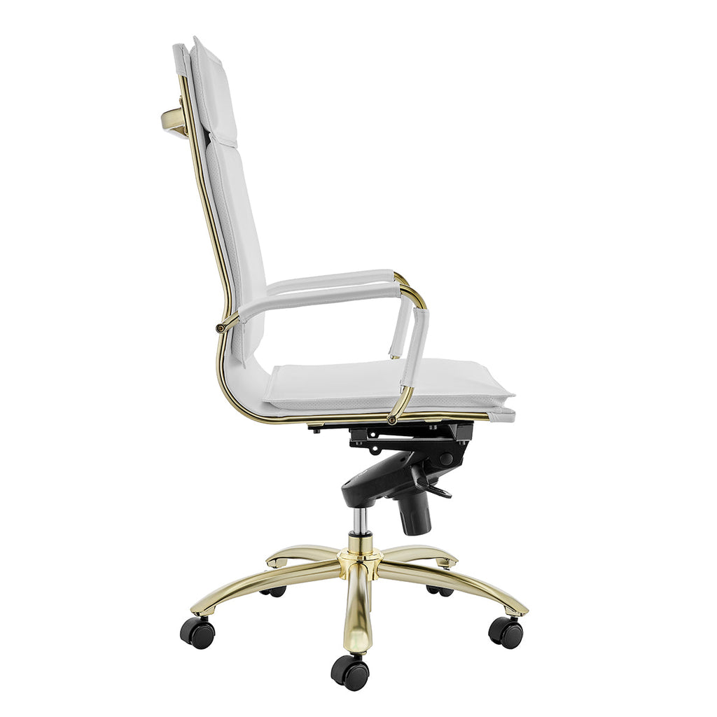 Gunar Pro High Back Office Chair - White,Brushed Gold Base