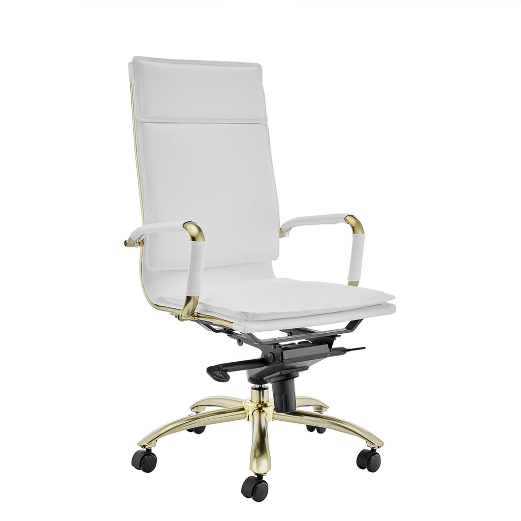 Gunar Pro High Back Office Chair - White,Brushed Gold Base