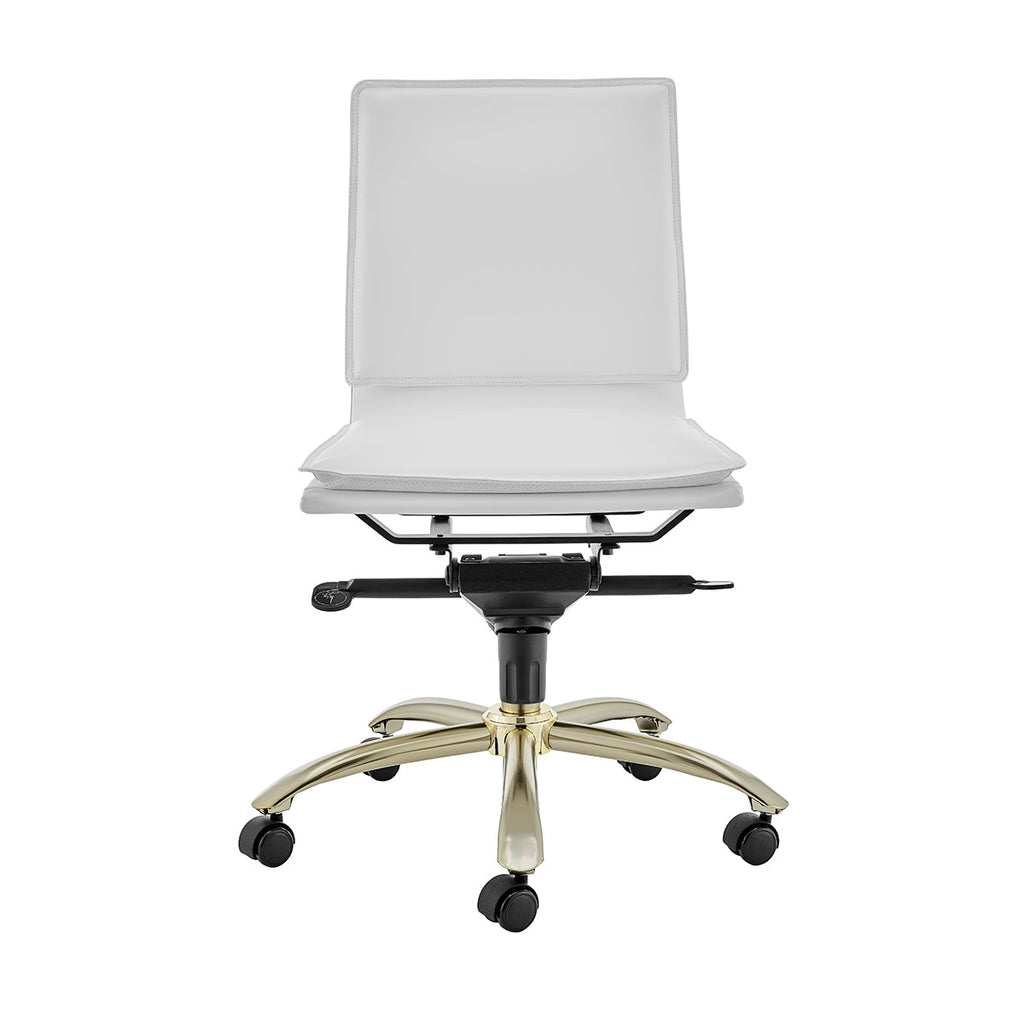 Gunar Pro Low Back Office Chair w/o Armrests - White,Gold Base