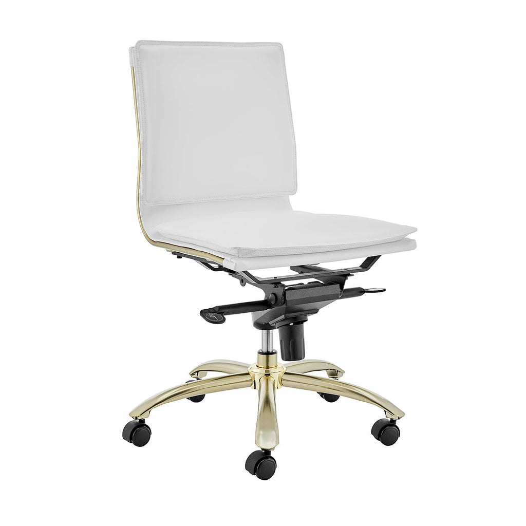 Gunar Pro Low Back Office Chair w/o Armrests - White,Gold Base