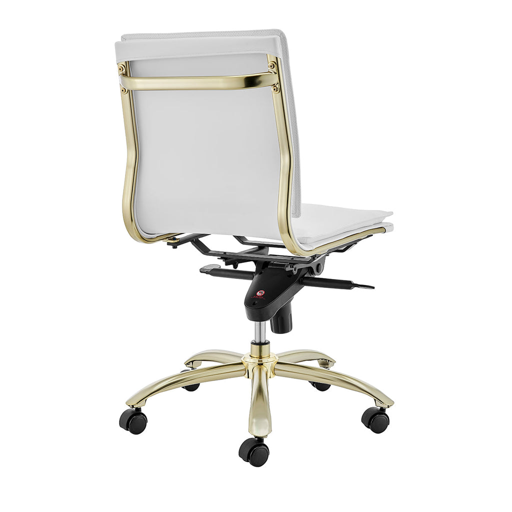 Gunar Pro Low Back Office Chair w/o Armrests - White,Gold Base