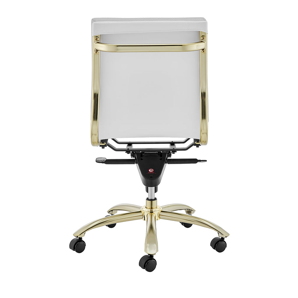 Gunar Pro Low Back Office Chair w/o Armrests - White,Gold Base