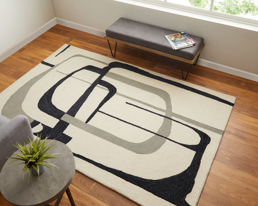 Maguire Transitional Abstract Ivory Gray Black Area Rug (2' x 3' / Pattern 1)