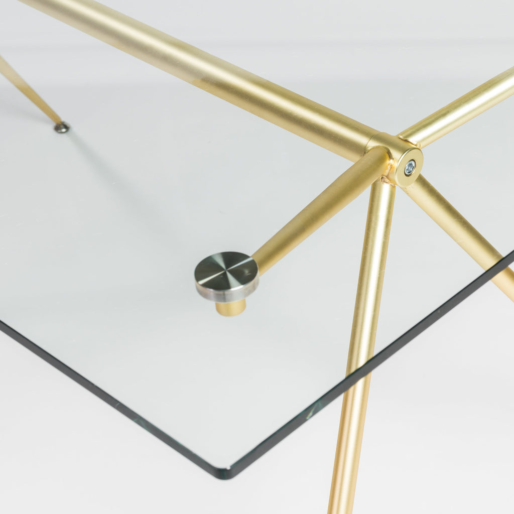 Atos 66" Dining Table - Clear Tempered Glass/Matte Brushed Gold