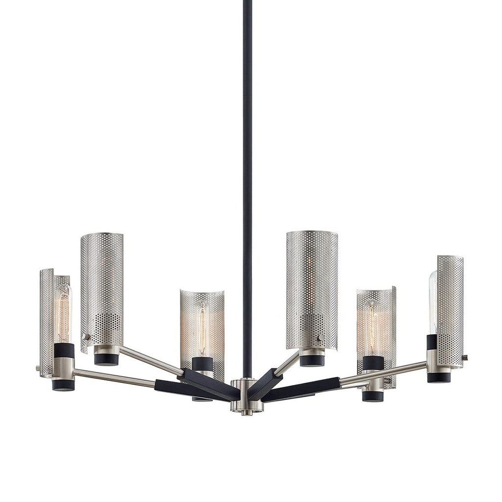 Pilsen Chandelier 14" - Carb Blk W Satin Nick Accents