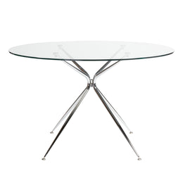Atos 48" Round Dining Table - Clear Tempered Glass/Chromed Steel
