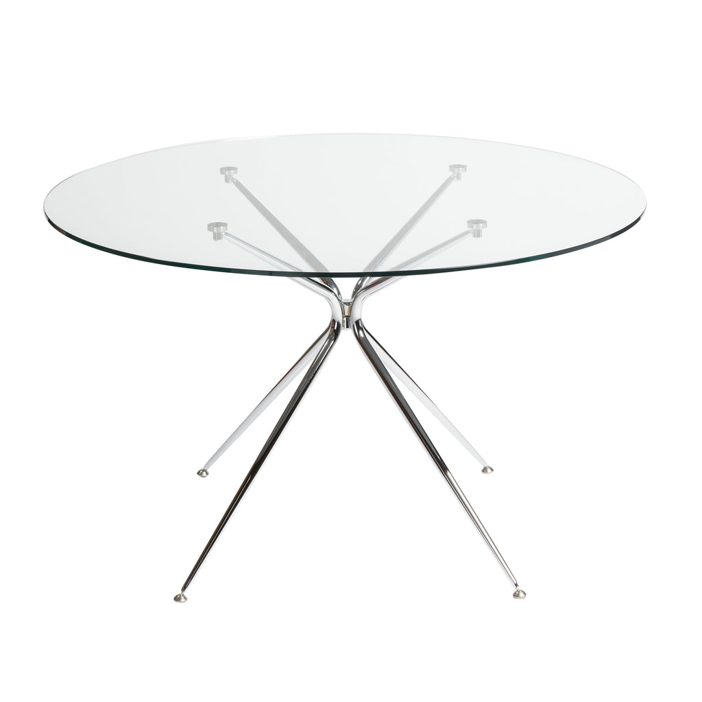 Atos 48" Round Dining Table - Clear Tempered Glass/Chromed Steel