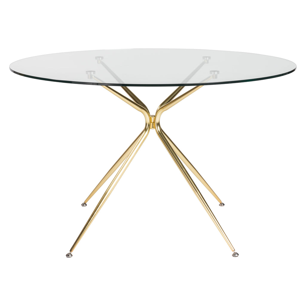 Atos 48" Round Dining Table - Clear Tempered Glass/Matte Brushed Gold