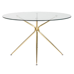 Atos 48" Round Dining Table - Clear Tempered Glass/Matte Brushed Gold
