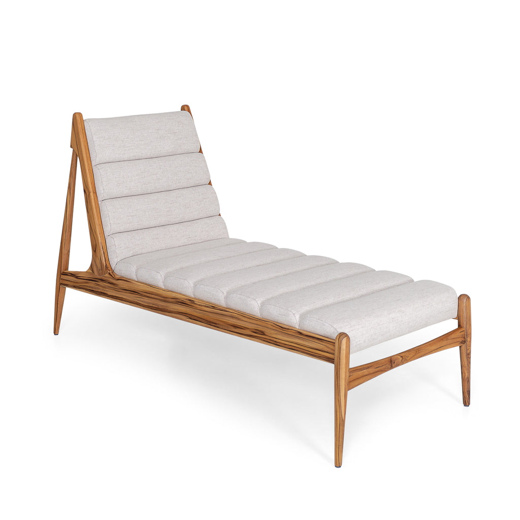 Wave Chaise in Teak Finish and Ivory Fabric