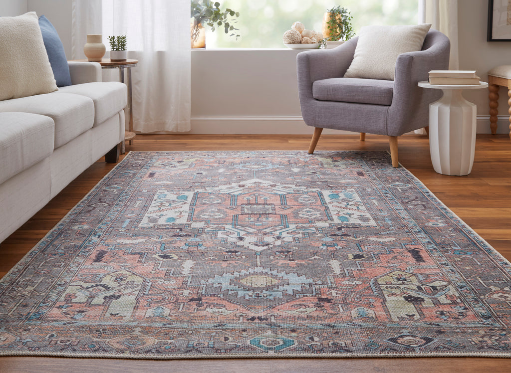 Percy Transitional Medallion Taupe Red Brown Area Rug (4' x 6')