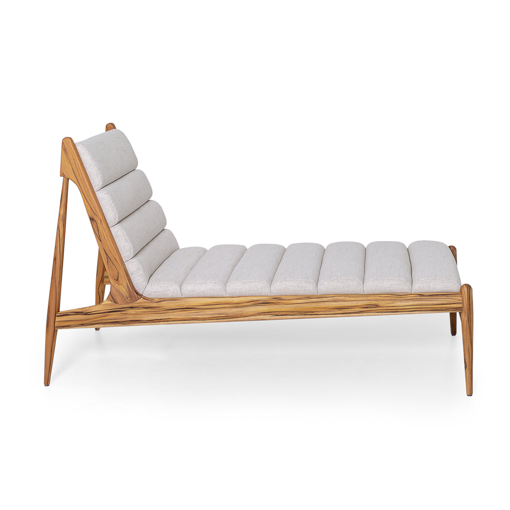 Wave Chaise in Teak Finish and Ivory Fabric