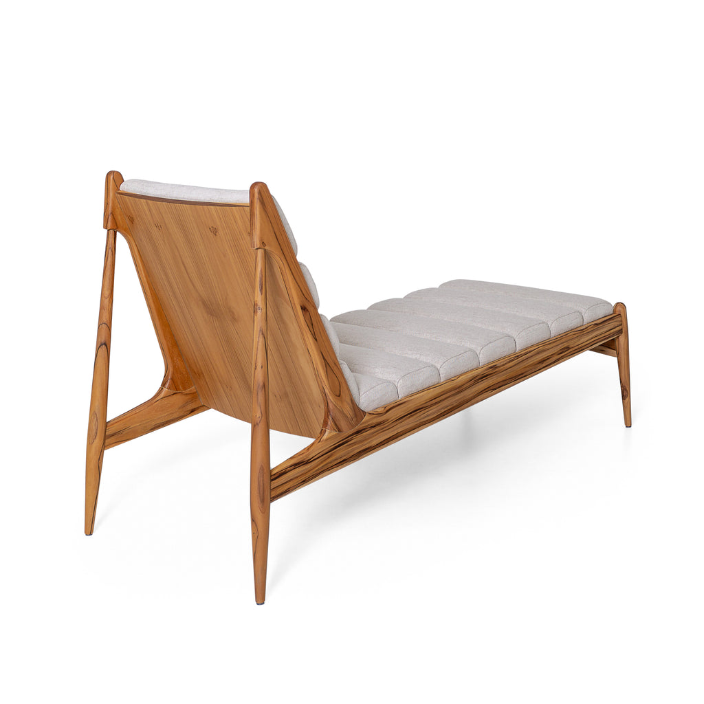 Wave Chaise in Teak Finish and Ivory Fabric