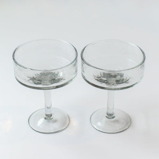 Handblown Hammered Coupe Cocktail Glasses, Set of 4