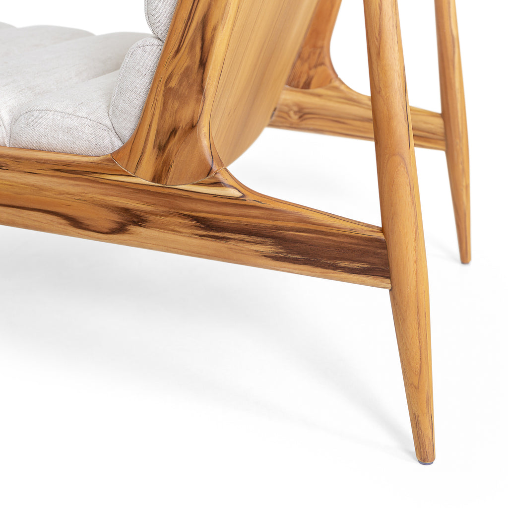 Wave Chaise in Teak Finish and Ivory Fabric