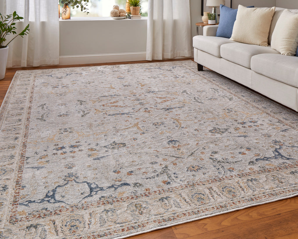 Pasha Transitional Ikat Ivory Blue Taupe Area Rug (7'10" x 10'3")