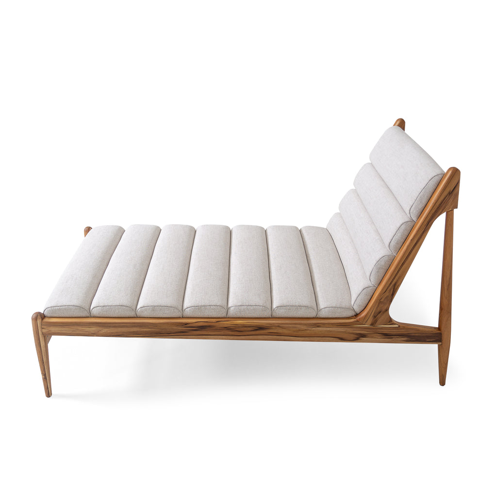 Wave Chaise in Teak Finish and Ivory Fabric